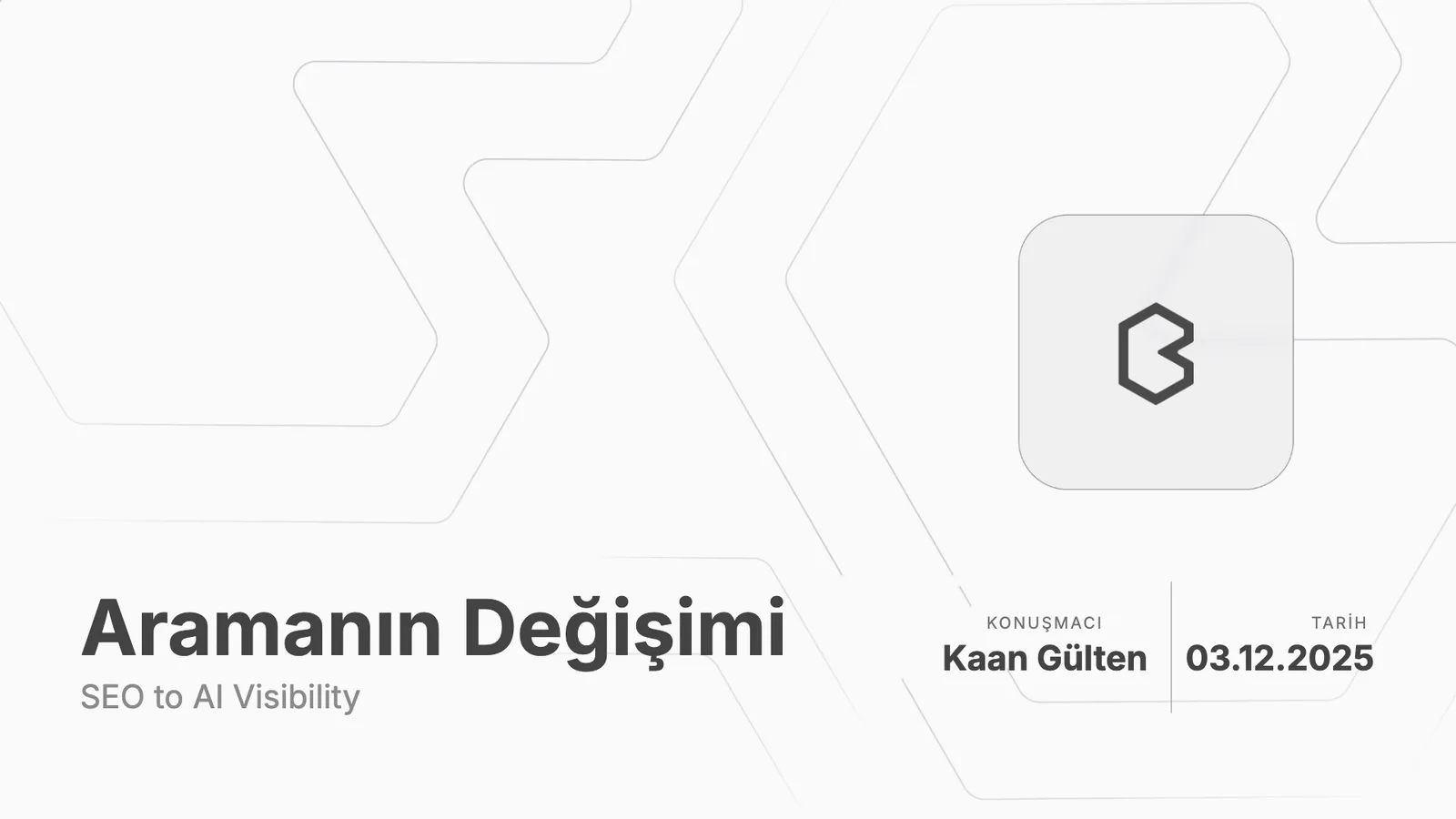 Kapak slaydı: Brantial logosu, Aramanın Değişimi başlığı, konuşmacı ve tarih.