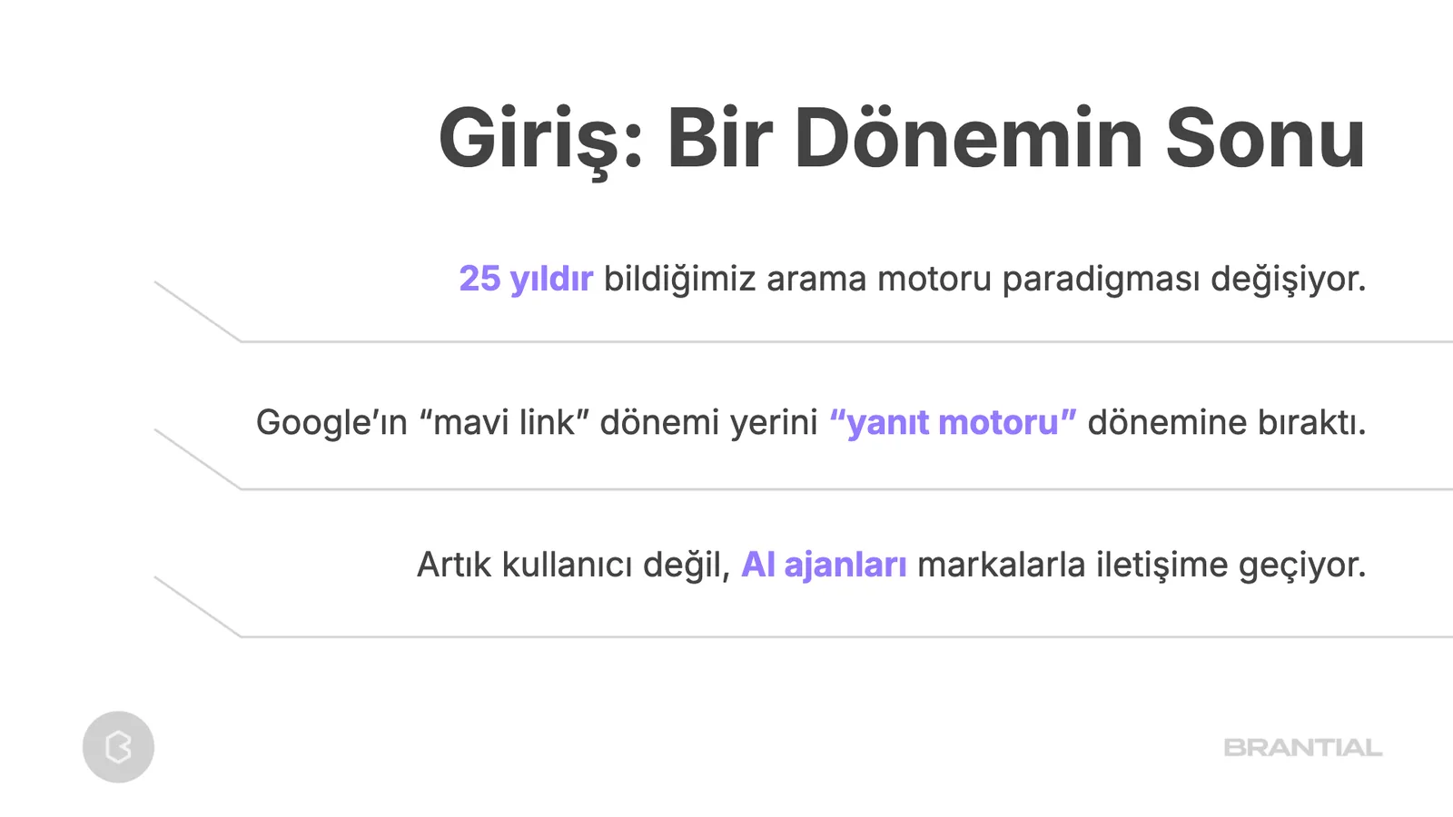 Giriş: Bir Dönemin Sonu başlığı altında üç satırlık tez.