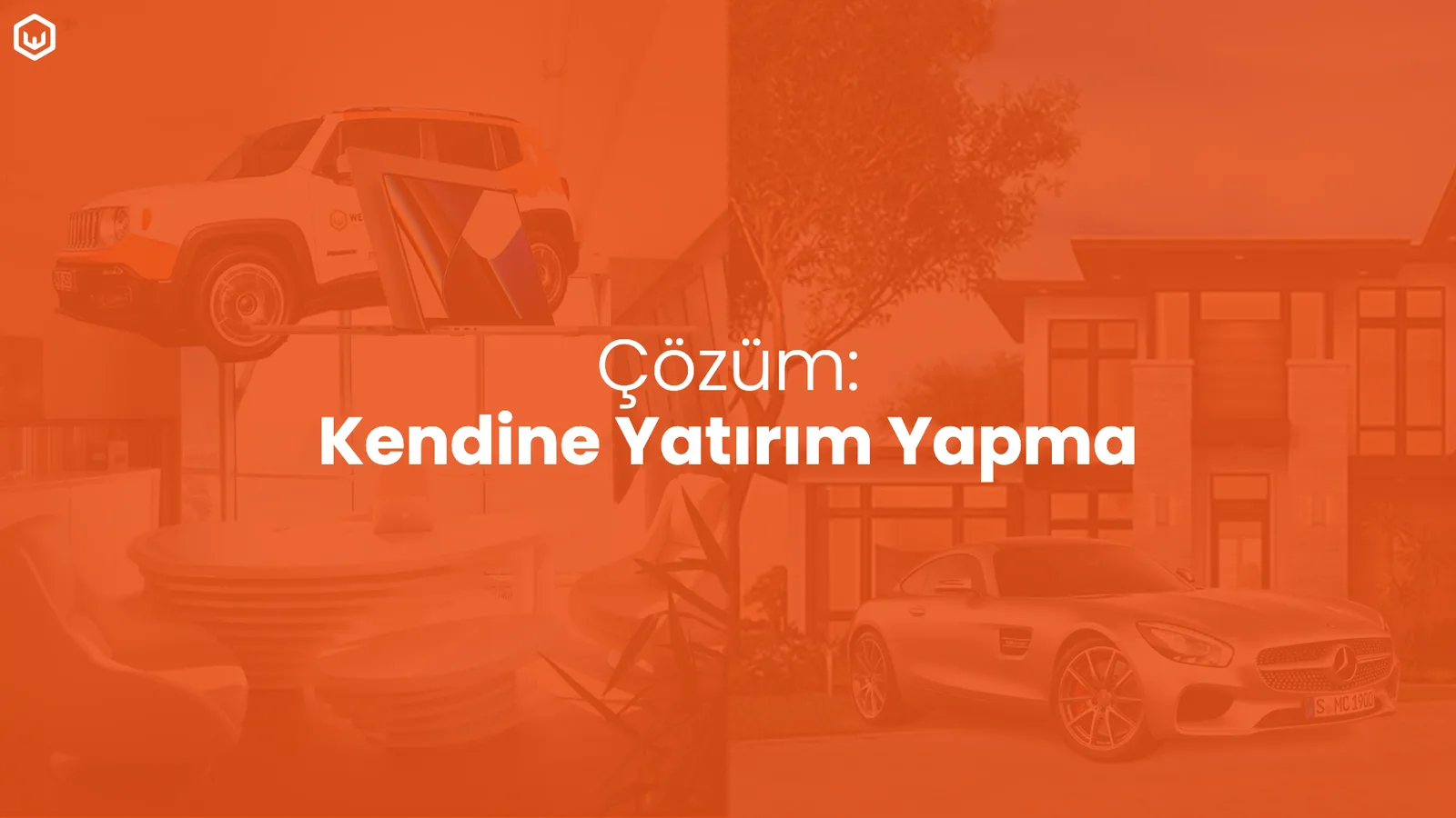 Ev ve araba illüstrasyonu üzerinde çözüm başlığı.
