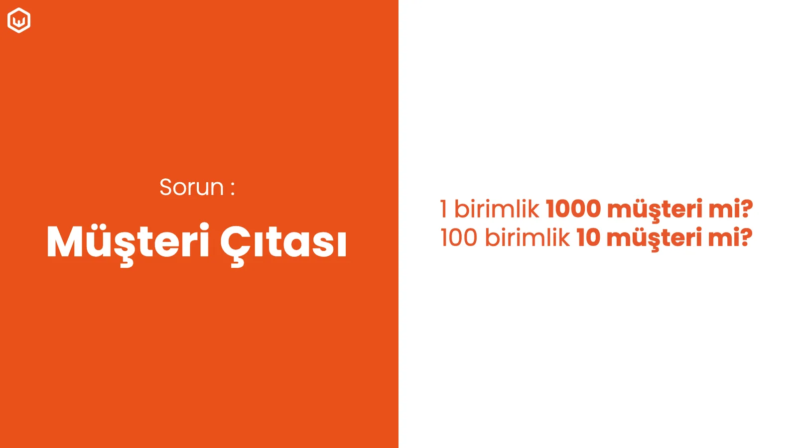 Turuncu zeminde soru: 1 birimlik 1000 müşteri mi, 100 birimlik 10 müşteri mi.