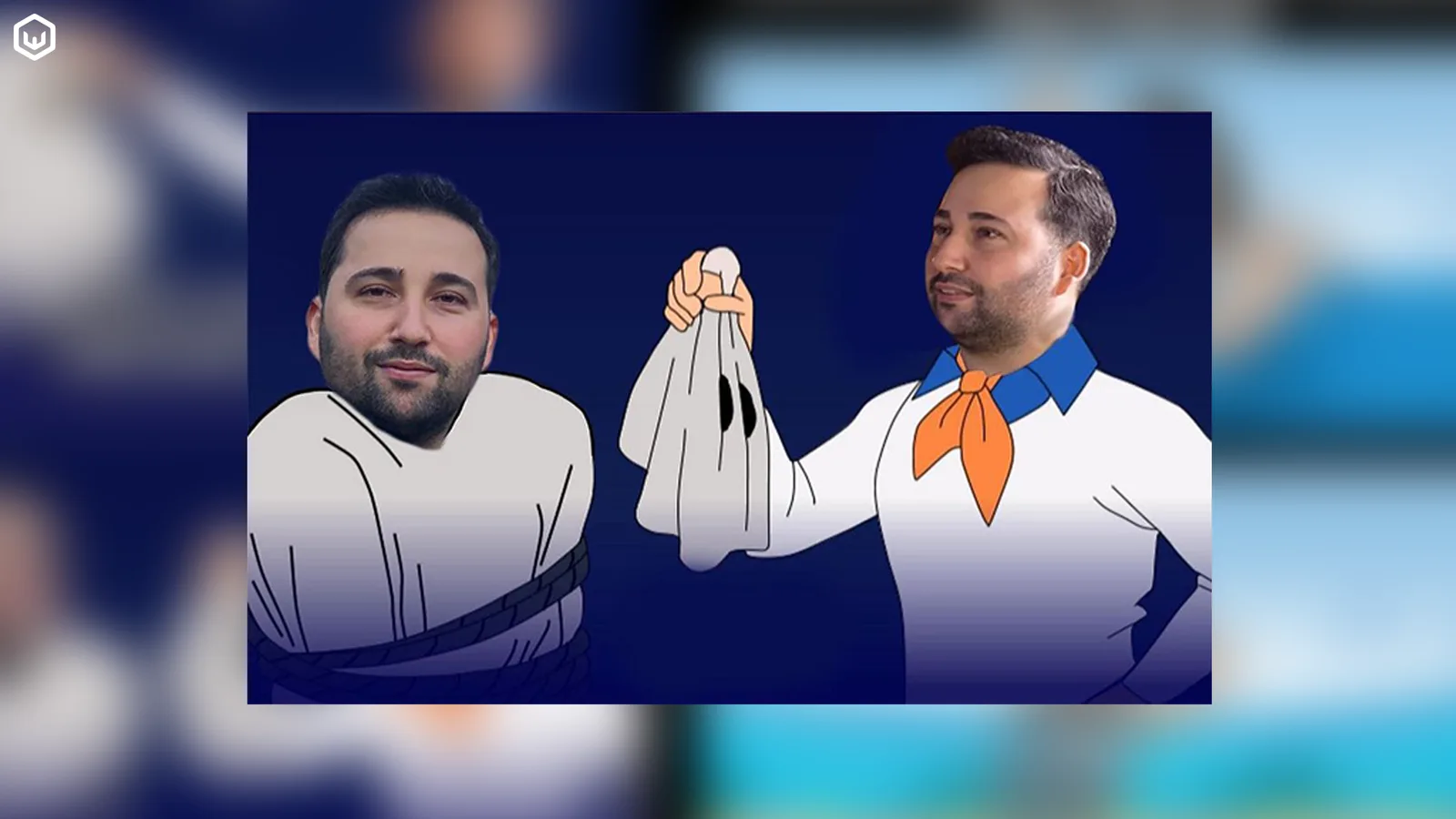 Karikatür: örtü kalkmış, altından kendisi çıkmış.
