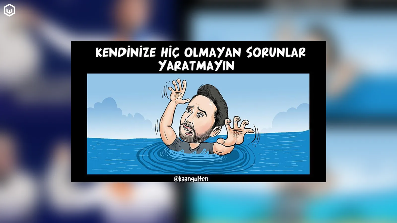 Karikatür: denizde boğulur gibi yapan Kaan Gülten.