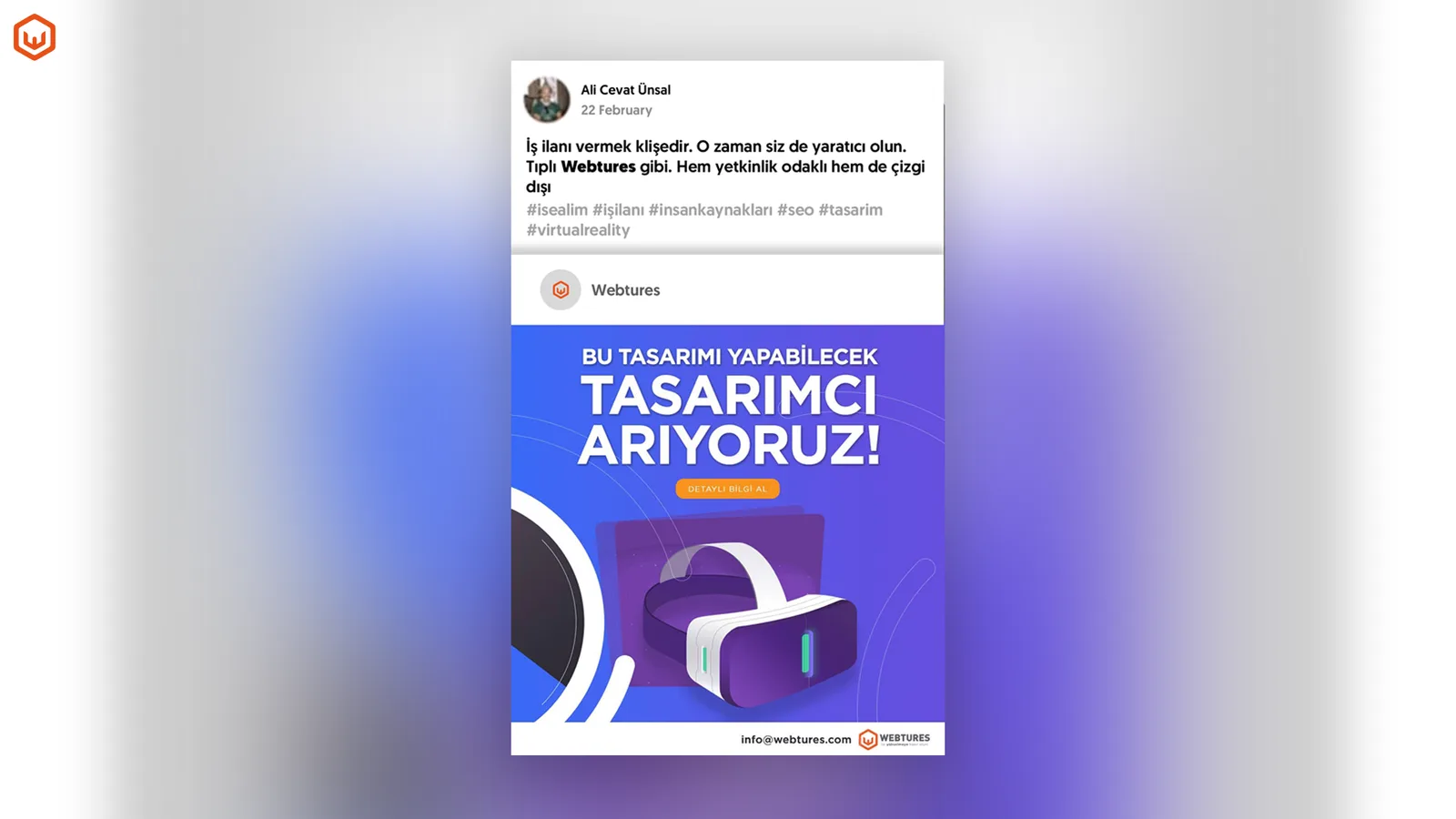 Facebook'ta paylaşılan 'Bu tasarımı yapabilecek tasarımcı arıyoruz' ilanı.