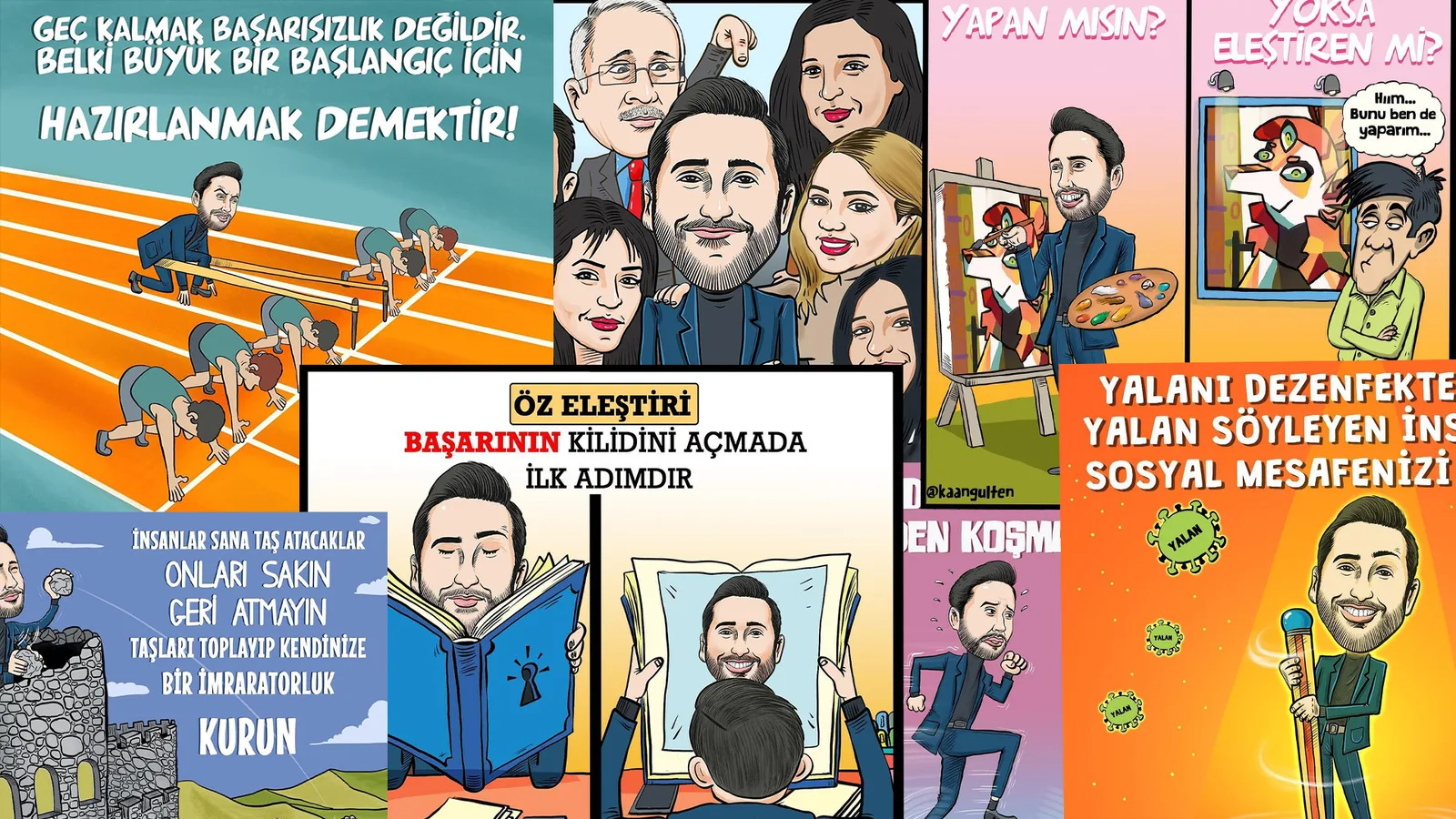Kaan Gülten karikatürlerinden kolaj.