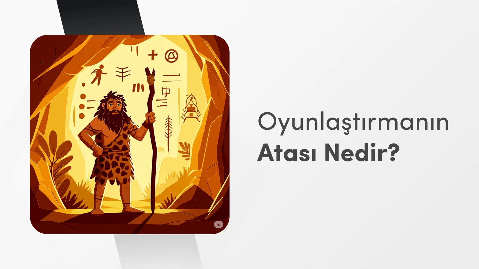 Mağara duvarına şekil çizen bir ilk insan illüstrasyonu ve slayt başlığı.