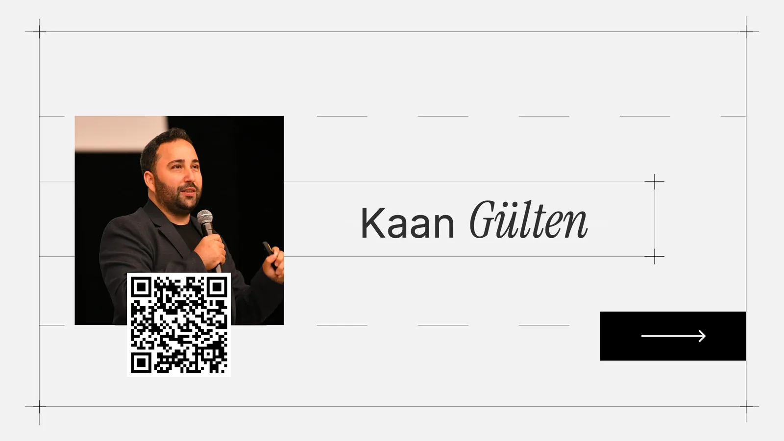 Konuşmacı fotoğrafı ve QR kod.