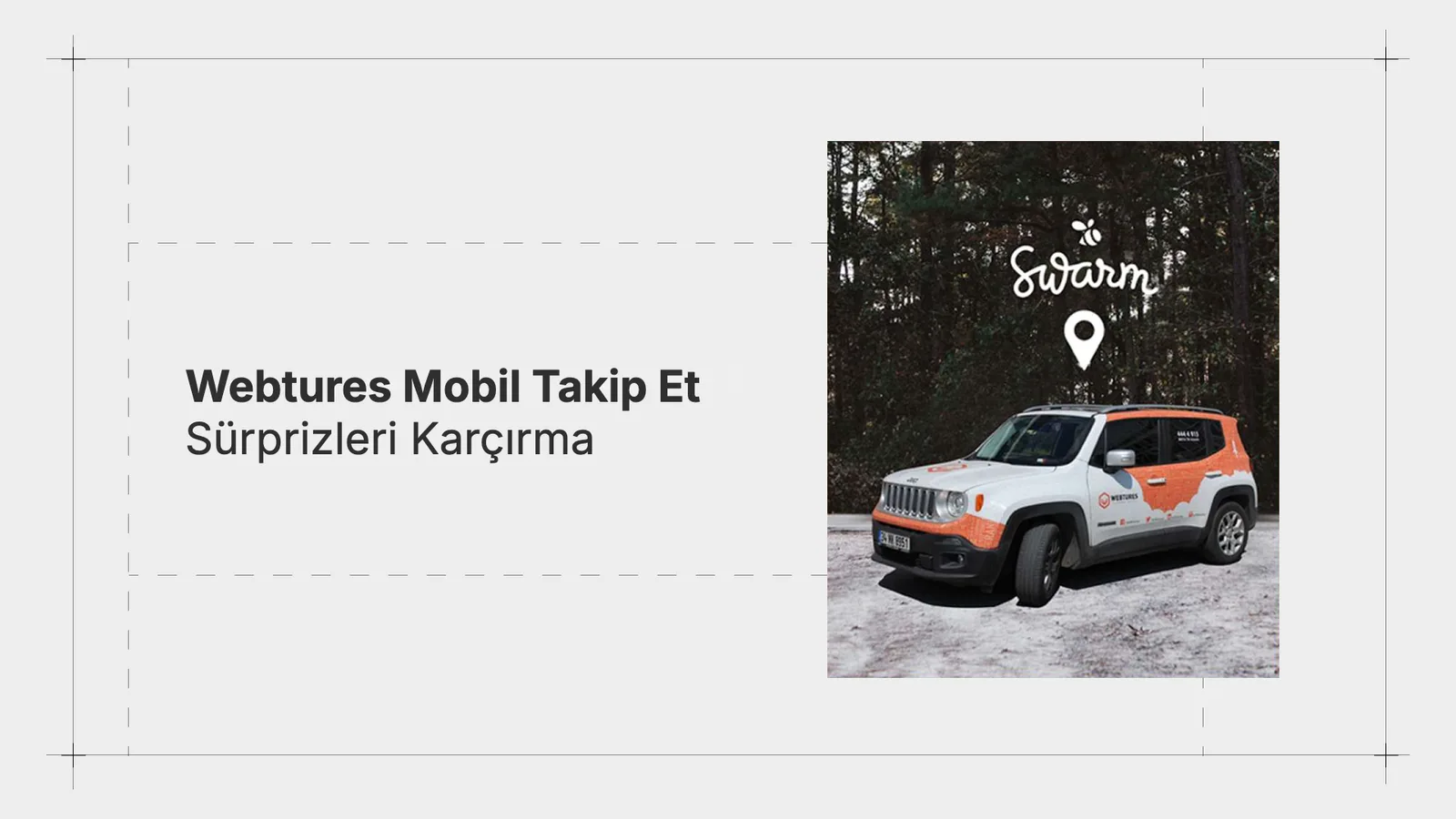 Swarm logosu ve Webtures kaplamalı Jeep.