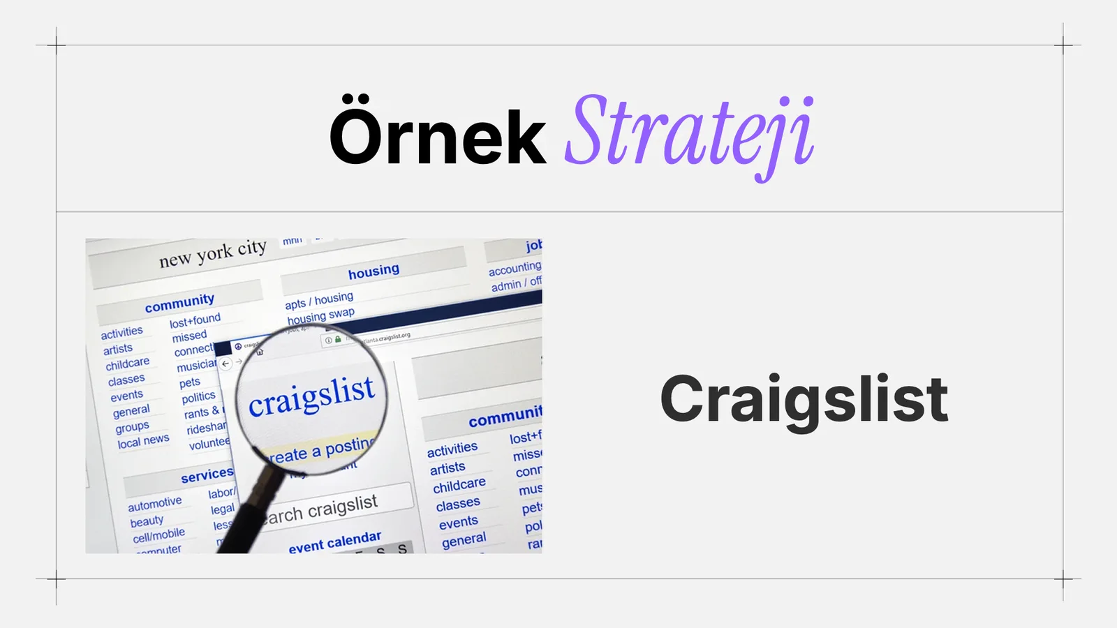 Craigslist sayfası üzerinde büyüteç görseli.