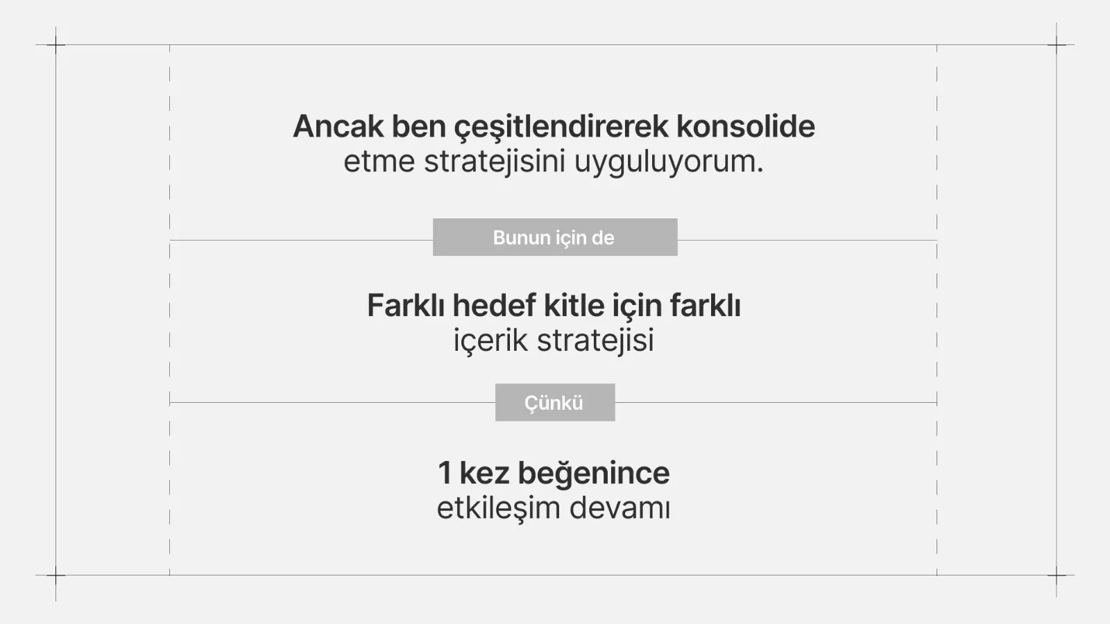 Üç kademeli akış: strateji, gerekçe ve sonuç.