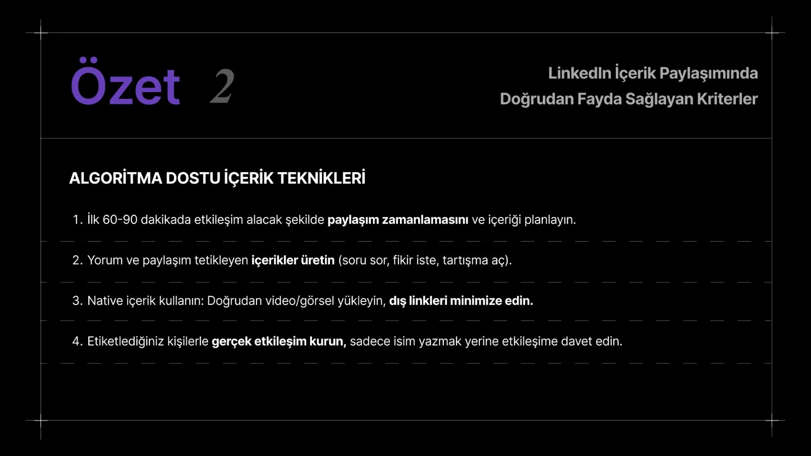 Özet 2 slaydı: algoritma dostu içerik teknikleri başlığı altında dört madde.