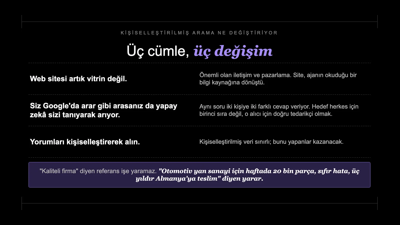 Slayt 14: Üç cümle, üç değişim.