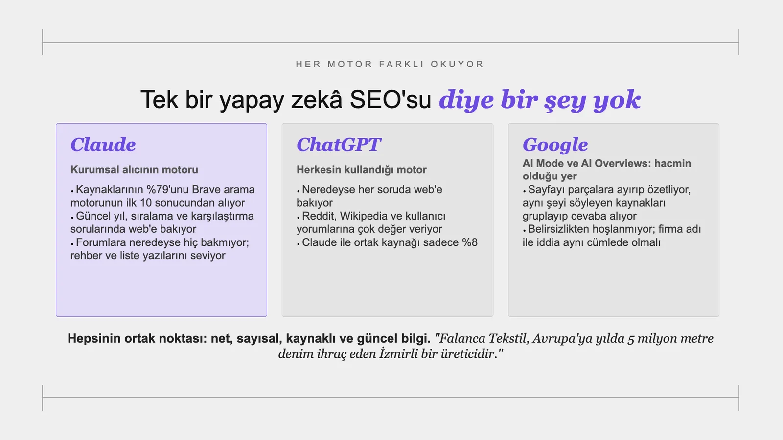 Slayt 21: Her motor farklı okuyor.